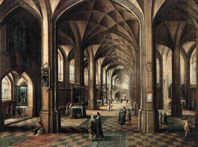 Interior of a Church with a Family in the Foreground, MINDERHOUT, Hendrik van